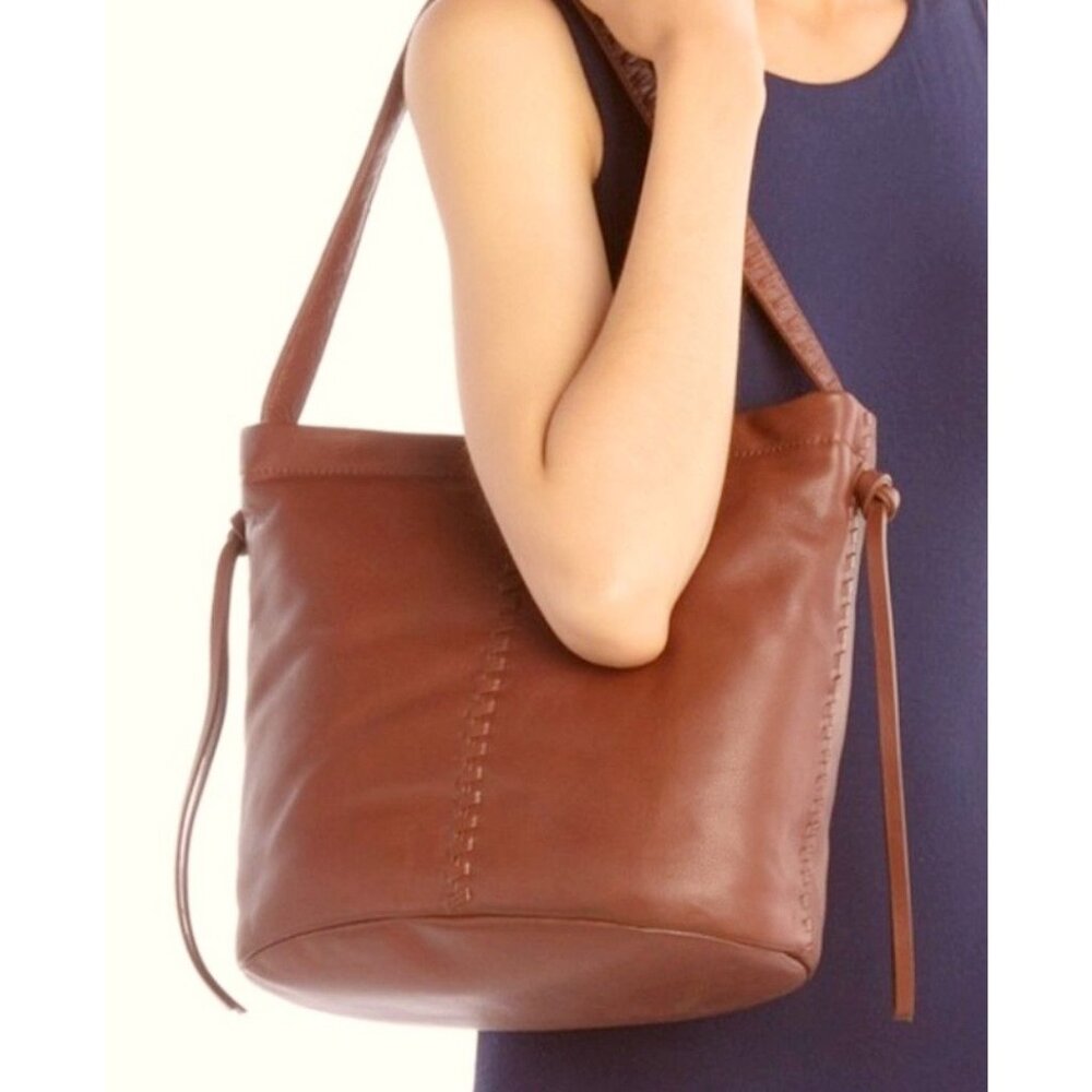 Kooba Limon Leather Woven Braided Accent Plaid Lined Hobo Shoulder Bag Brown - Picture 1 of 13